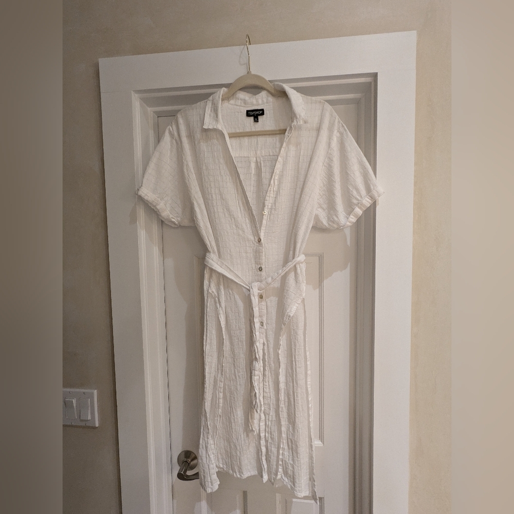 Topshop White Beach Coverup Midi Shirt Dress L